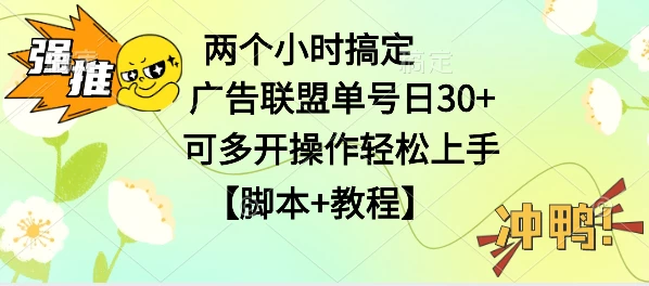 广告联盟掘金，每天2小时稳定收益单号30+可多开，轻松上手，全套详细【脚本+教程】 - 项目资源网