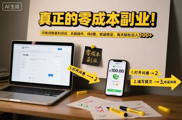 真正的零成本副业！问卷调查暴利项目，无脑操作，纯0撸，收益稳定，每天轻松日入100+【揭秘】 - 项目资源网