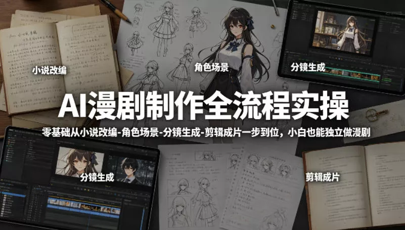 AI漫剧制作全流程实操，零基础从小说改编-角色场景-分镜生成-剪辑成片一步到位，小白也能独立做漫剧 - 项目资源网