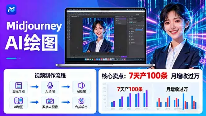 AI绘图照片开口说话视频制作：Midjourney+数字人，7天产100条月增收过万 - 项目资源网