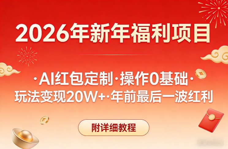 新年福利项目，AI红包定制，操作0基础，玩法变现20W+年前最后一波红利，附详细教程 - 项目资源网