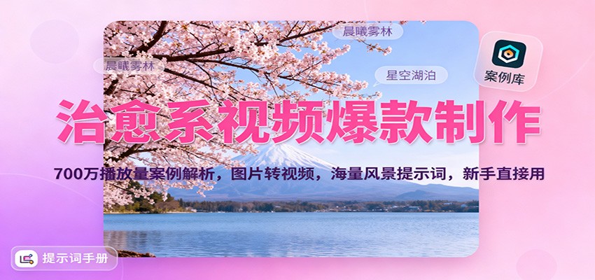 治愈系视频爆款制作，700万播放量案例解析，图片转视频，海量风景提示词，新手直接用 - 项目资源网