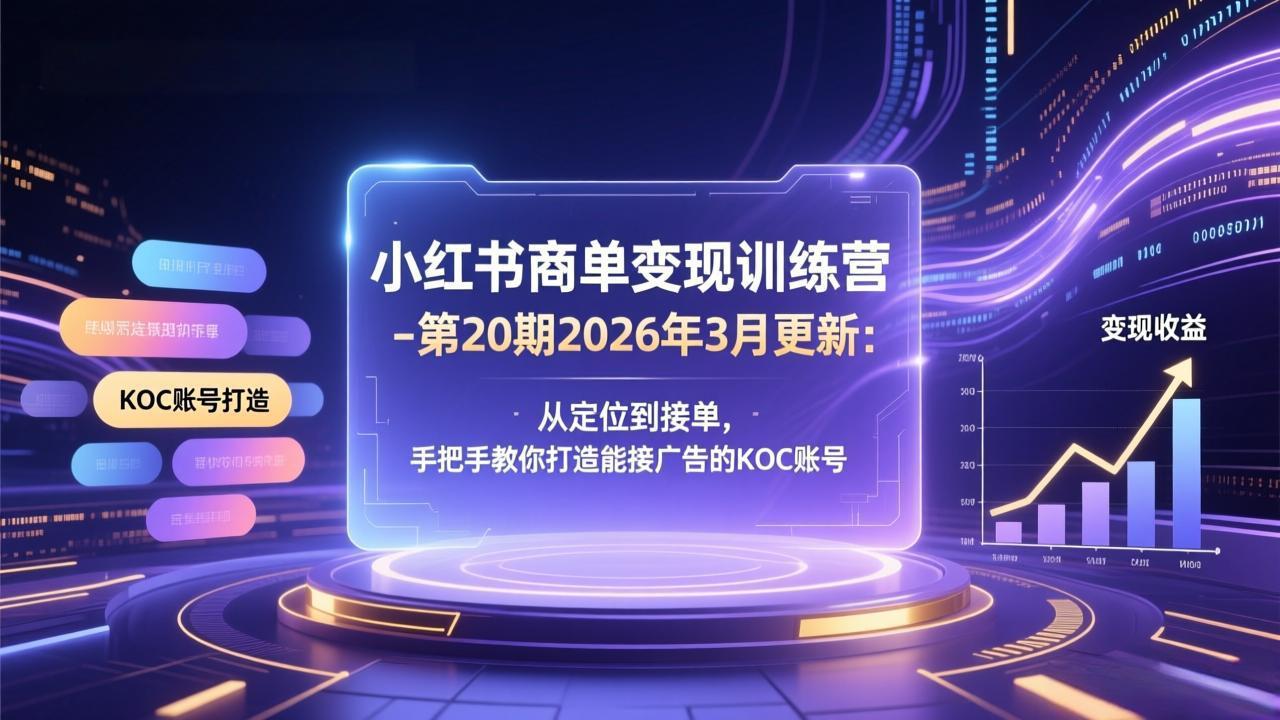 小红书商单变现训练营-第20期26年3月更新：从定位到接单，手把手教你打造能接广告的KOC账号 - 项目资源网