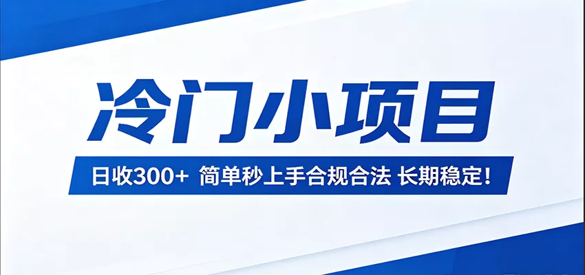 冷门小项目，日收300＋，简单秒上手合规合法，长期稳定！ - 项目资源网