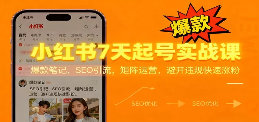 小红书7天起号实战课：爆款笔记，SEO引流，矩阵运营，避开违规快速涨粉 - 项目资源网