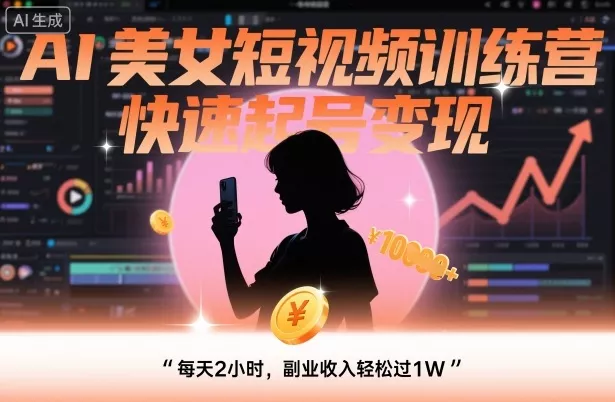 AI美女短视频训练营，快速起号变现，每天2小时，副业收入轻松过1W - 项目资源网