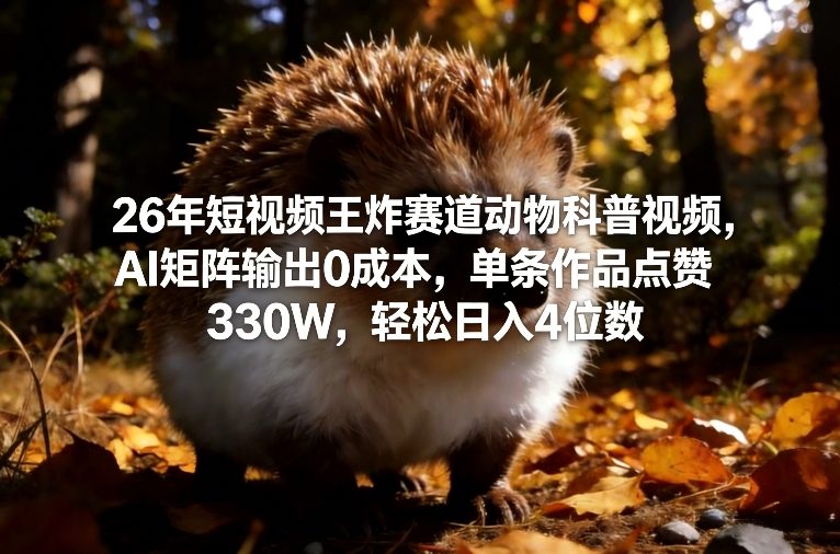 26年短视频王炸赛道动物科普视频，AI矩阵输出0成本，单条作品点赞330W，轻松日入4位数 - 项目资源网