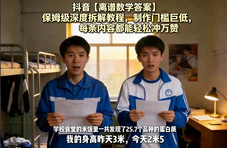 抖音【离谱数学答案】保姆级深度拆解教程，制作门槛巨低，每条内容都能轻松冲万赞，附详细步骤 - 项目资源网