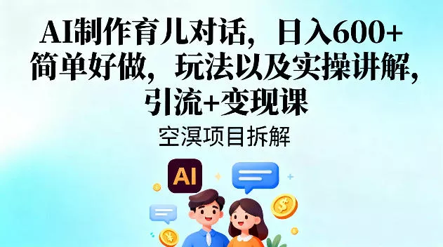AI制作育儿对话，日入6张+，简单好做，玩法以及实操讲解，引流+变现课 - 项目资源网