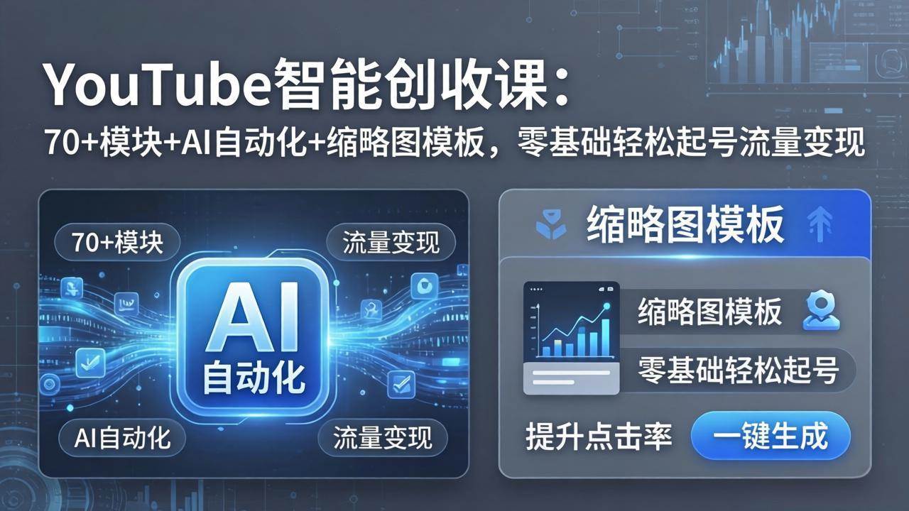 （17926期）YouTube智能创收课：70+模块+AI自动化+缩略图模板，零基础轻松起号流量变现 - 项目资源网