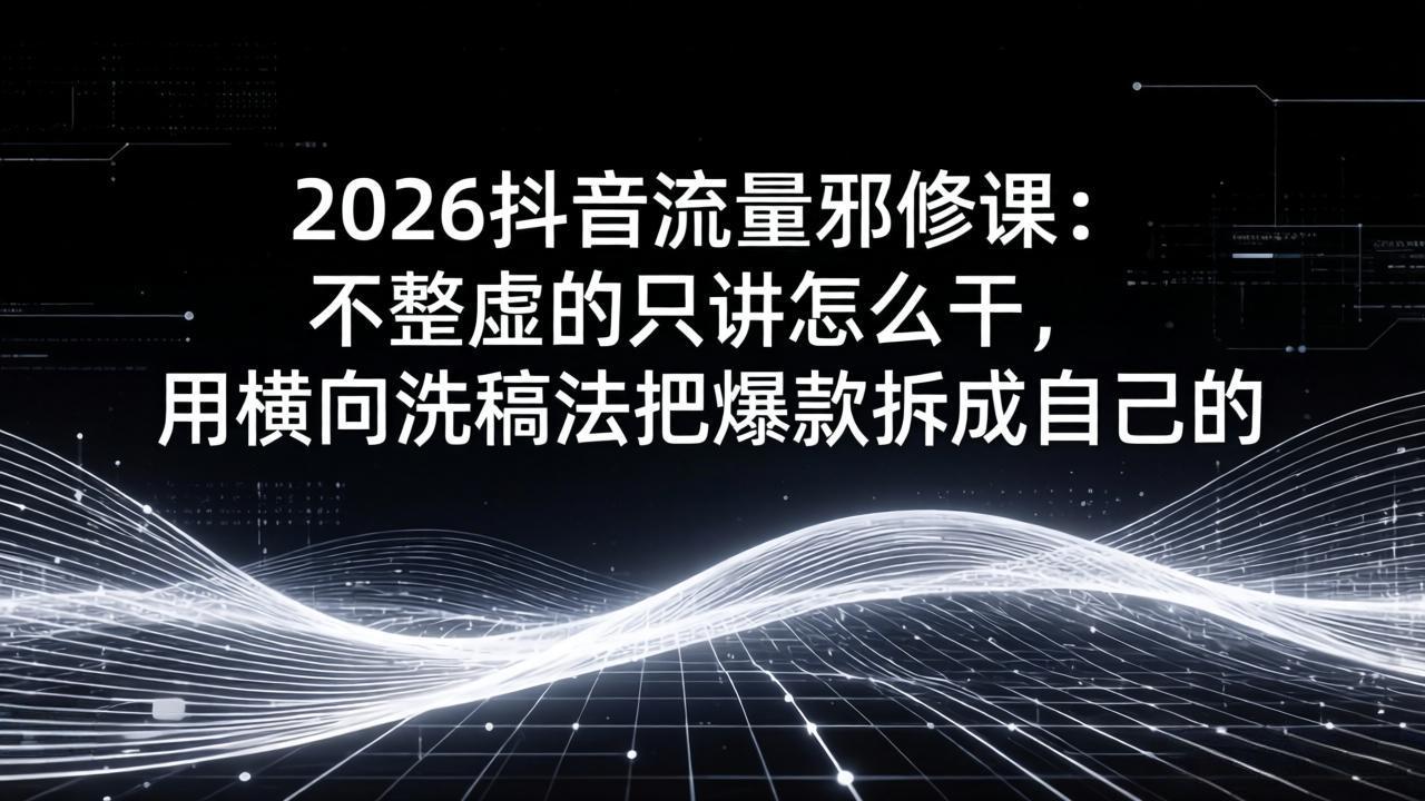 2026抖音流量邪修课：不整虚的只讲怎么干，用横向洗稿法把爆款拆成自己的 - 项目资源网