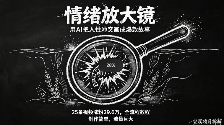 AI制作“情绪放大镜“视频，25条视频涨粉29.6W粉，流量巨大，制作简单，全流程教程 - 项目资源网