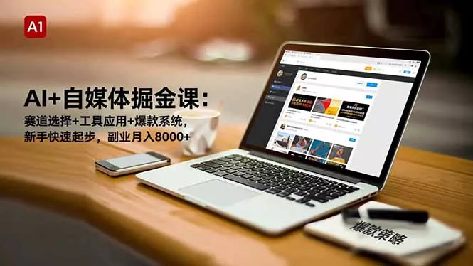 AI+自媒体掘金课：赛道选择+工具应用+爆款系统，新手快速起步，副业月入8000+ - 项目资源网
