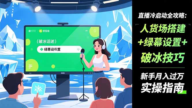 直播冷启动全攻略:人货场搭建+绿幕设置+破冰技巧，新手月入过万实操指南 - 项目资源网