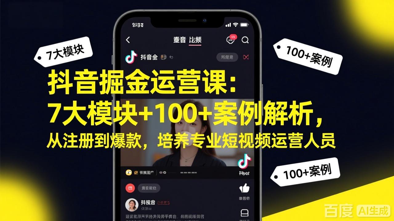 抖音掘金运营课：7大模块+100+案例解析，从注册到爆款，培养专业短视频运营人员 - 项目资源网