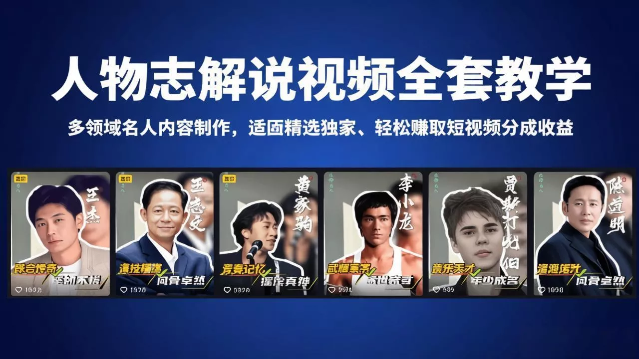 人物志解说视频全套教学，多领域名人内容制作，适配精选独家，轻松赚取短视频分成收益 - 项目资源网