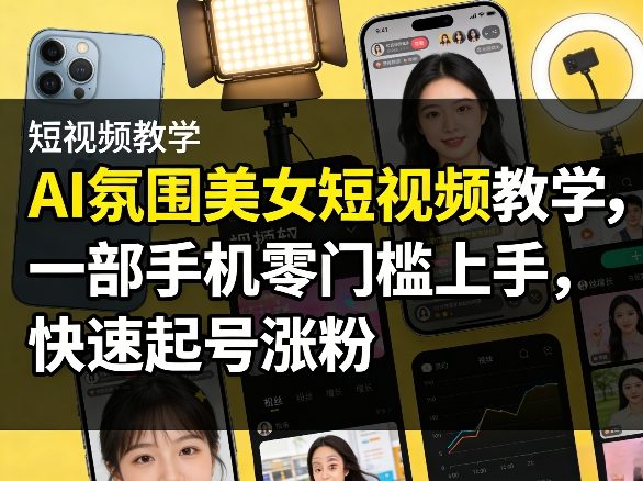 AI氛围美女短视频教学，一部手机零门槛上手，快速起号涨粉 - 项目资源网