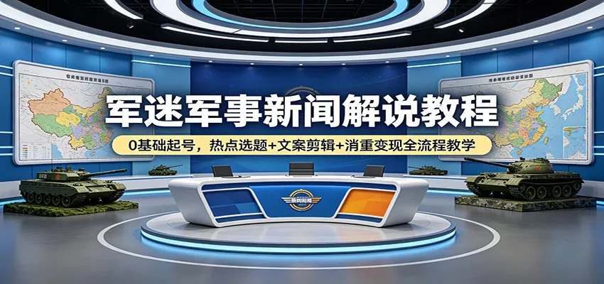 军迷军事新闻解说教程：0基础起号，热点选题+文案剪辑+消重变现全流程教学 - 项目资源网