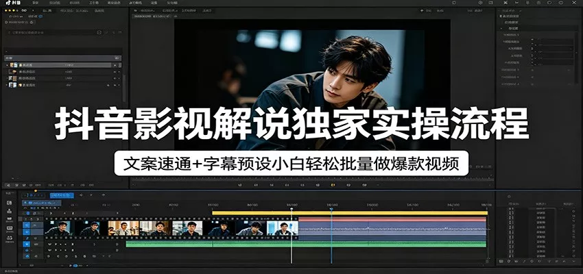 抖音影视解说独家实操流程，文案速通+字幕预设小白轻松批量做爆款视频 - 项目资源网