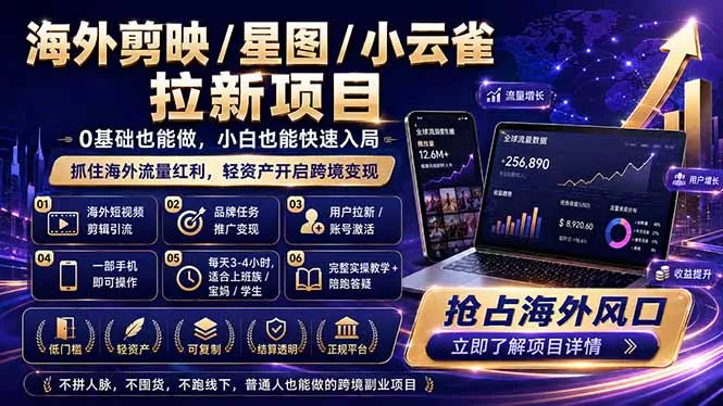 海外剪映 / 星图 / 小云雀拉新项目 普通人也能上手的跨境流量变现副业 - 项目资源网