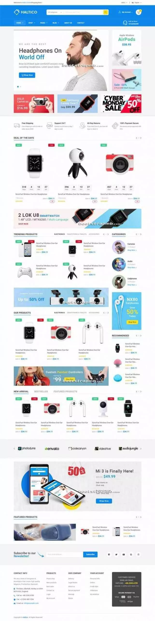 蓝色Bootstrap4大型响应式数码产品设备商城 - 项目资源网