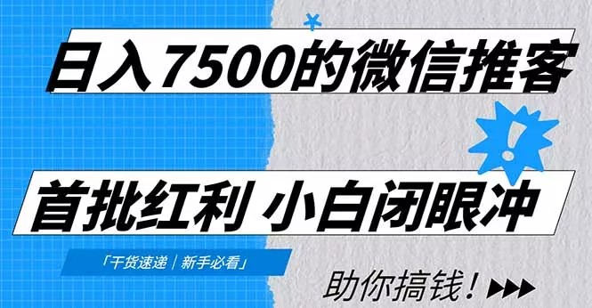 日入7500的微信推客，首批红利，自用省钱、分享赚钱，0门槛小白闭眼冲！ - 项目资源网