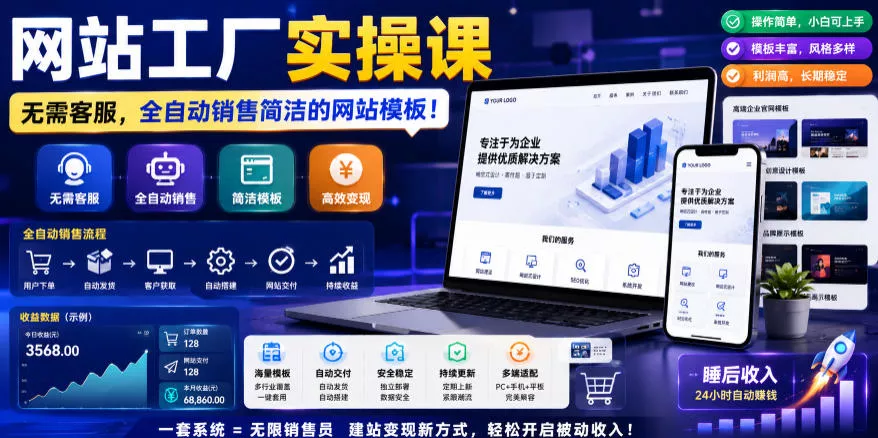 网站工厂实操课，无需客服，网站模板自动赚钱！【原创双语字幕】 - 项目资源网