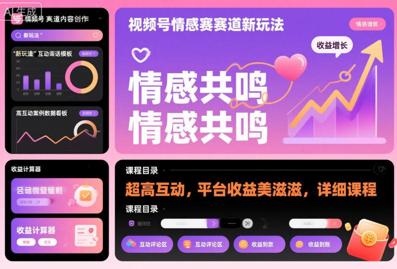 视频号情感赛道新玩法，超高互动，平台收益美滋滋，详细课程 - 项目资源网