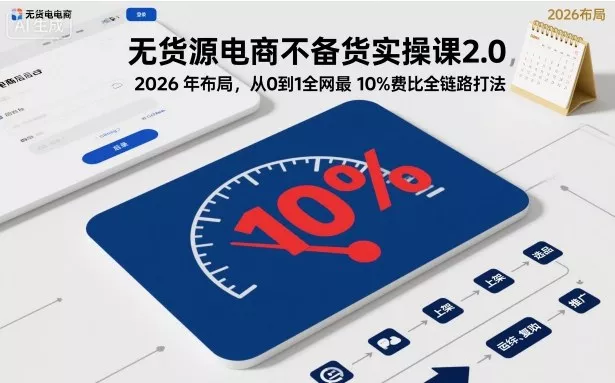 无货源电商不备货实操课2.0，2026年布局，从0到1全网最低10%费比全链路打法【更新26年6月16日】 - 项目资源网