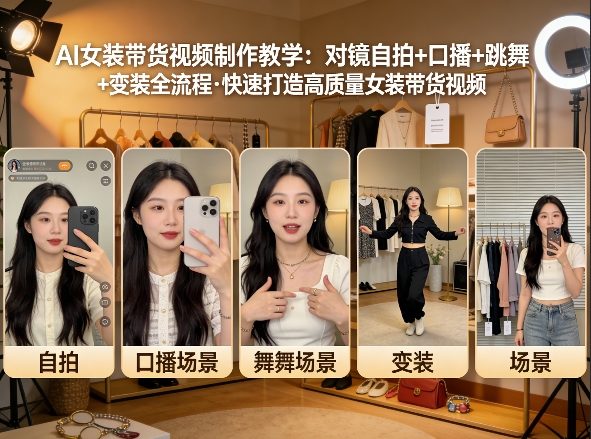 AI女装带货视频制作教学，对镜自拍、口播、跳舞、变装全流程，快速打造高质量女装带货视频 - 项目资源网