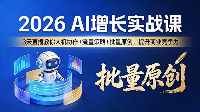 （17662期）2026 AI 增长实战课：3 天直播教你人机协作 + 流量策略 + 批量原创，提升商业竞争力 - 项目资源网