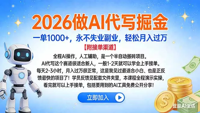 2026做AI代写掘金，一单1000+，永不失业副业，轻松月入过万 - 项目资源网