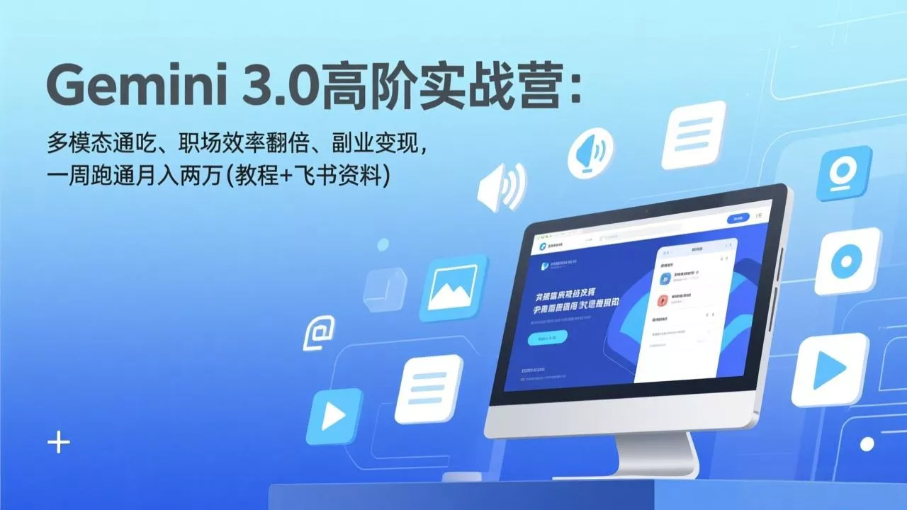 Gemini 3.0高阶实战营：多模态通吃、职场效率翻倍、副业变现，一周跑通月入两万(教程+飞书资料 - 项目资源网