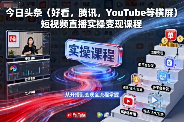 今日头条(好看，腾讯，YouTube等横屏)短视频直播实操变现课程 - 项目资源网