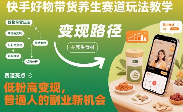 快手好物带货养生赛道玩法教学，低粉高变现，普通人的副业新机会 - 项目资源网