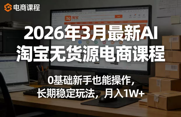 2026年3月最新AI淘宝无货源电商课程，0基础新手也能操作，长期稳定玩法，月入1W+(更新0410) - 项目资源网