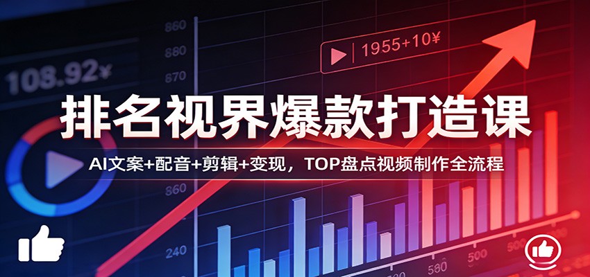 排名视界爆款打造课：AI文案+配音+剪辑+变现，TOP盘点视频制作全流程 - 项目资源网