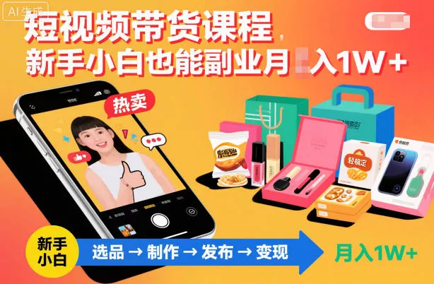 短视频带货课程，新手小白也能副业月入1W＋，轻松搞定 - 项目资源网