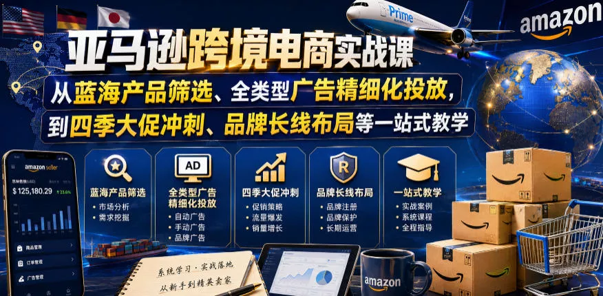 亚马逊跨境电商实战课，从蓝海产品筛选、全类型广告精细化投放，到四季大促冲刺、品牌长线布局等一站式教学(更新6月) - 项目资源网