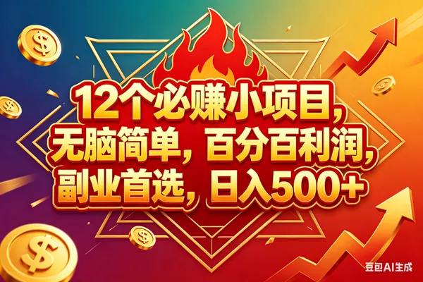 （18272期）12个必赚钱的小项目，百分百赚米，无脑简单，副业首选，日入600+ - 项目资源网