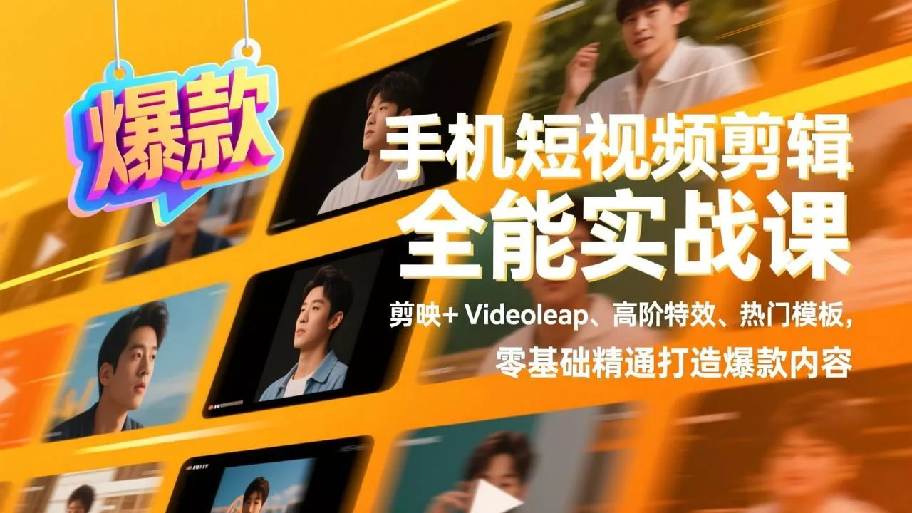 手机短视频剪辑全能实战课，剪映+Videoleap、高阶特效、热门模板，零基础精通打造爆款内容 - 项目资源网