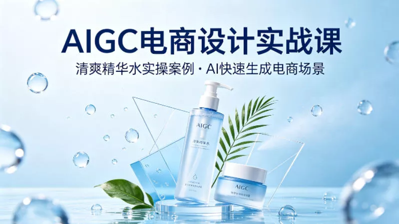 AIGC电商设计实战课，以清爽精华水为实操案例，教你用AI快速生成电商场景 - 项目资源网