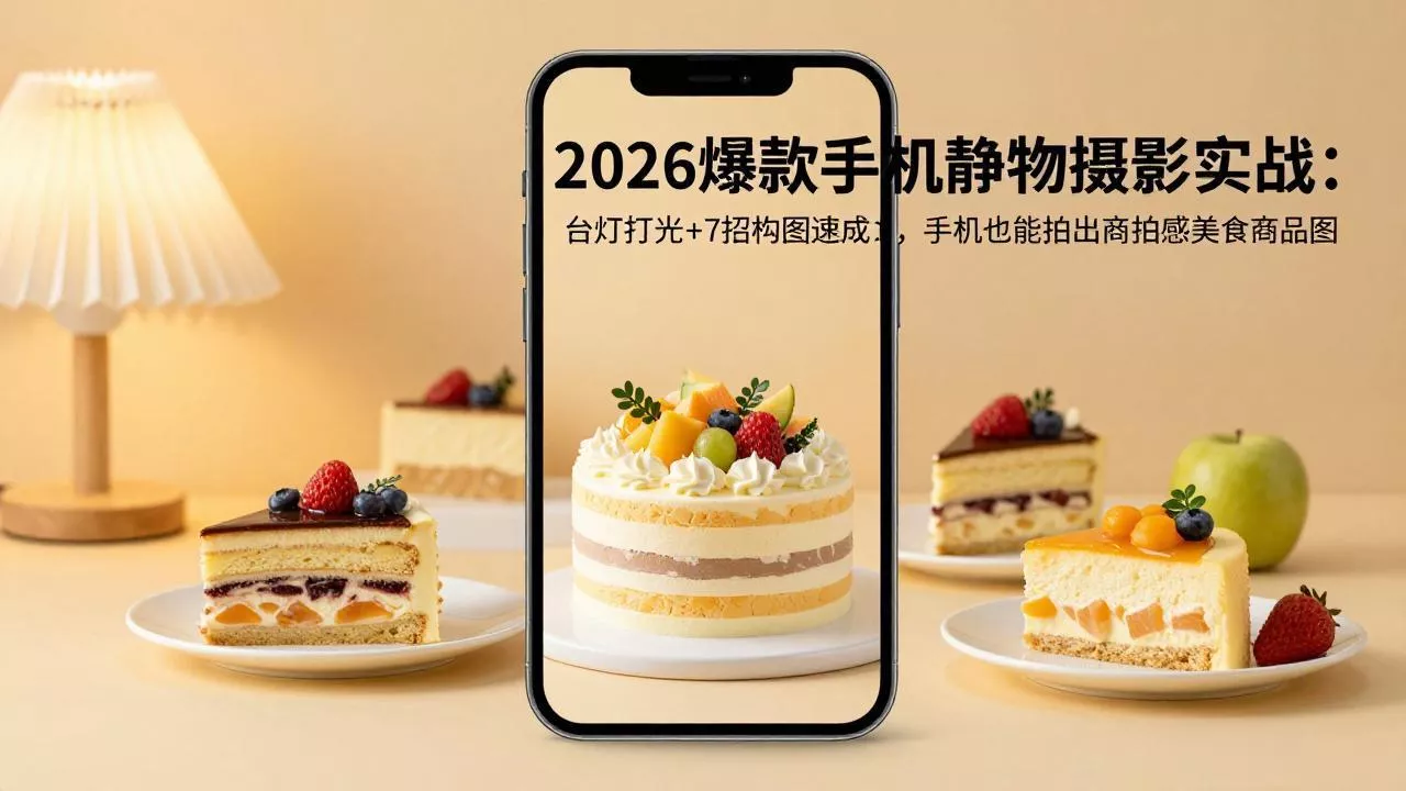 2026爆款手机静物摄影实战：台灯打光+7招构图速成，手机也能拍出商拍感美食商品图 - 项目资源网