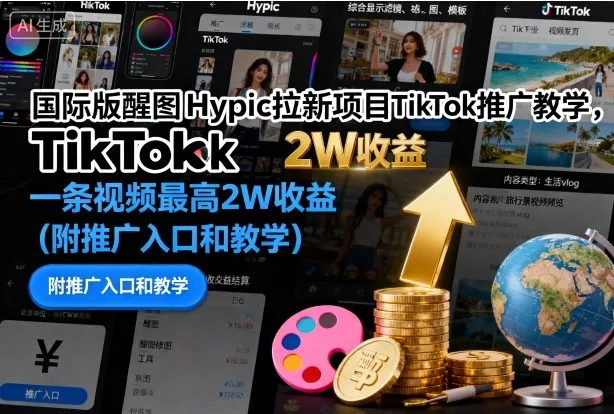 国际版醒图Hypic拉新项目TikTok推广教学，一条视频最高2W收益(附推广入口和教学) - 项目资源网