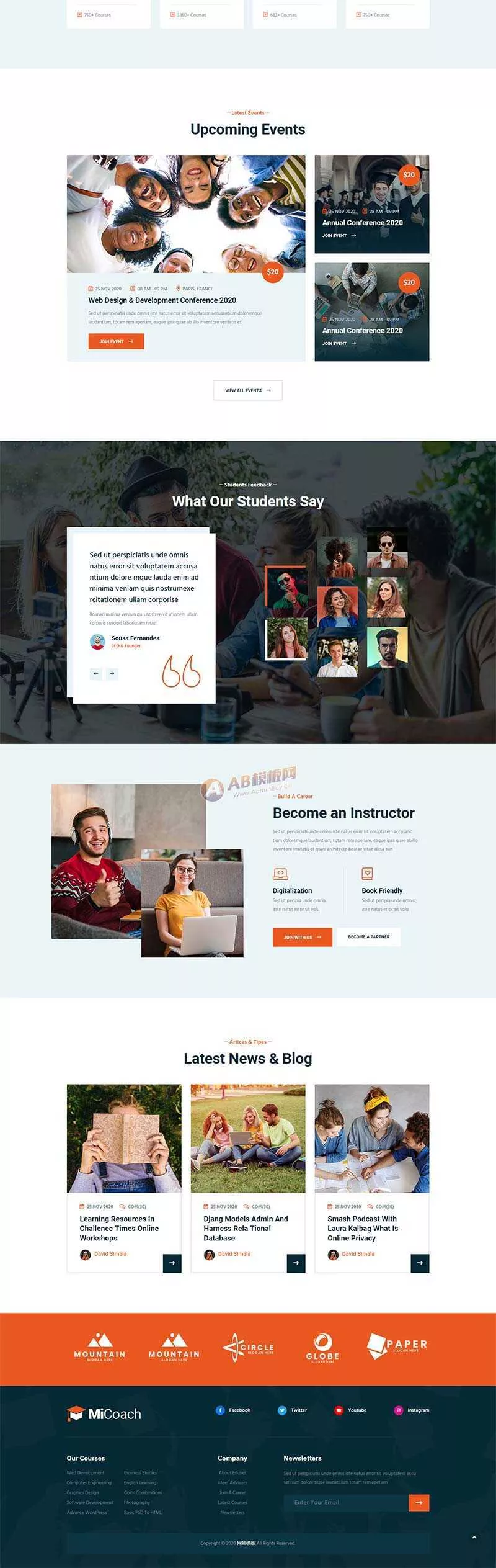 响应式在线课程教育培训行业网站HTML5模板 - 项目资源网