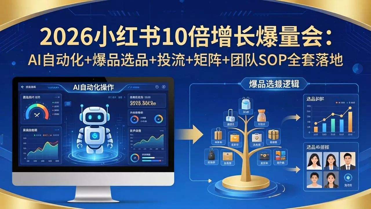 2026小红书10倍增长爆量会：AI自动化+爆品选品+投流+矩阵+团队SOP全套落地 - 项目资源网