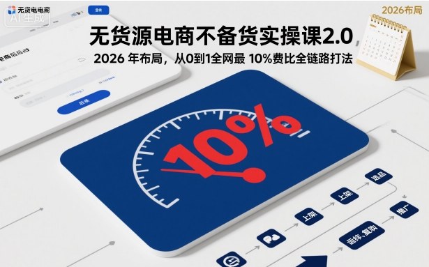 无货源电商不备货实操课2.0，2026年布局，从0到1全网最低10%费比全链路打法【更新26年3月】 - 项目资源网