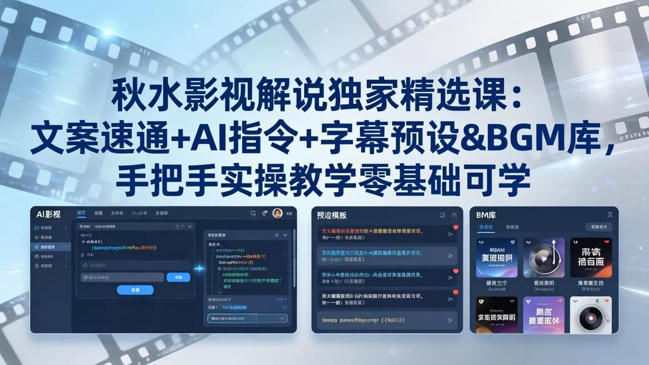 秋水影视解说独家精选课：文案速通+AI指令+字幕预设+BGM库，手把手实操教学零基础可学 - 项目资源网