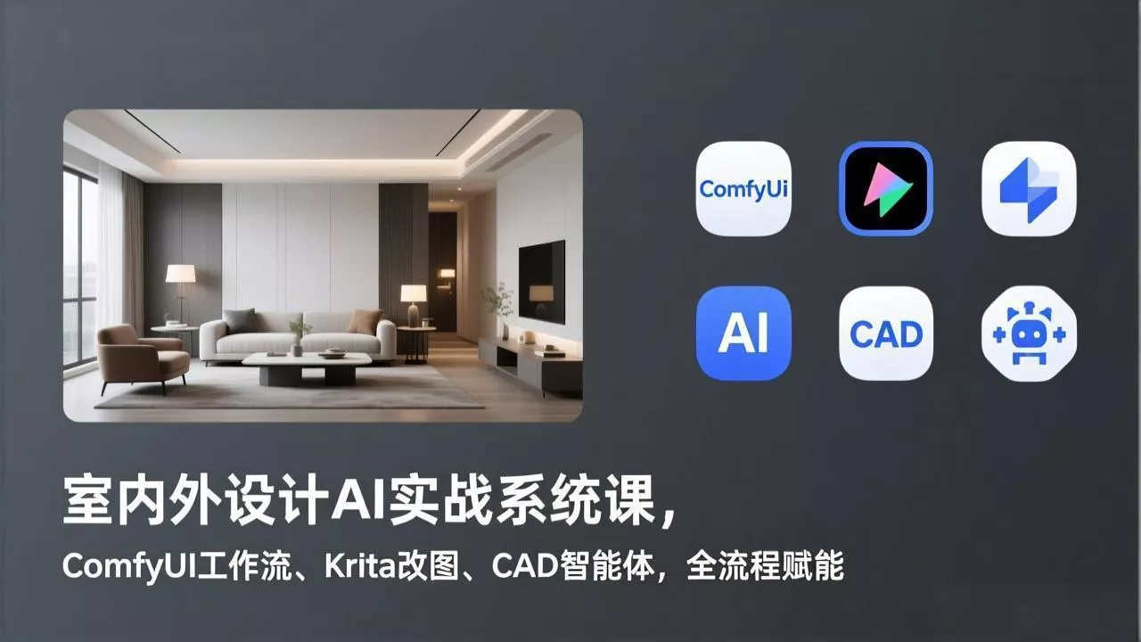 室内外设计AI实战系统课，ComfyUI工作流、Krita改图、CAD智能体，全流程赋能 - 项目资源网