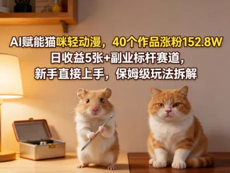 AI赋能猫咪轻动漫，40个作品涨粉152.8W，日收益5张+副业标杆赛道，新手直接上手，保姆级玩法拆解 - 项目资源网